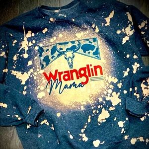 Custom bleached cow tag western soft crewneck heather gray sweatshirt